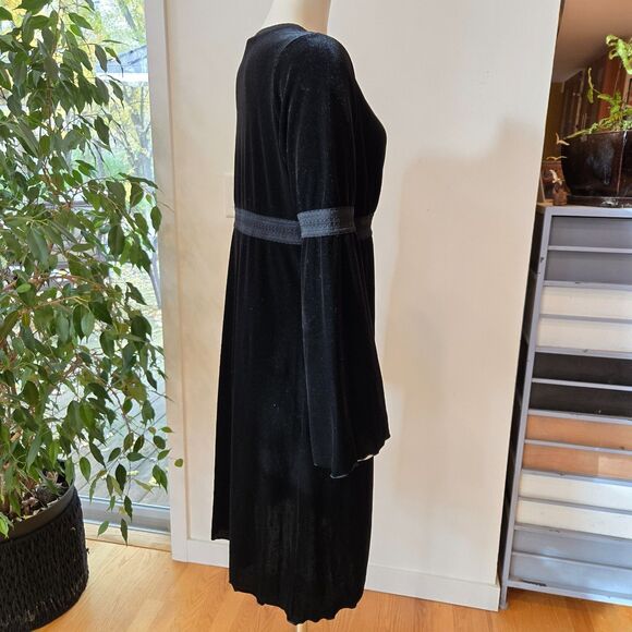 Vtg Max Studio Black Stretch Velvet Babydoll Whimsigoth Dress Size L Bell Sleeve - Picture 5 of 15